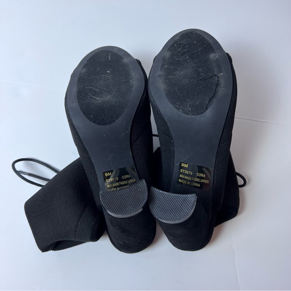 Cape Robbin Black Peep Toe Sock Chunky Heels - Knock Off Of Steve Madden Size 9 - Picture 7 of 7
